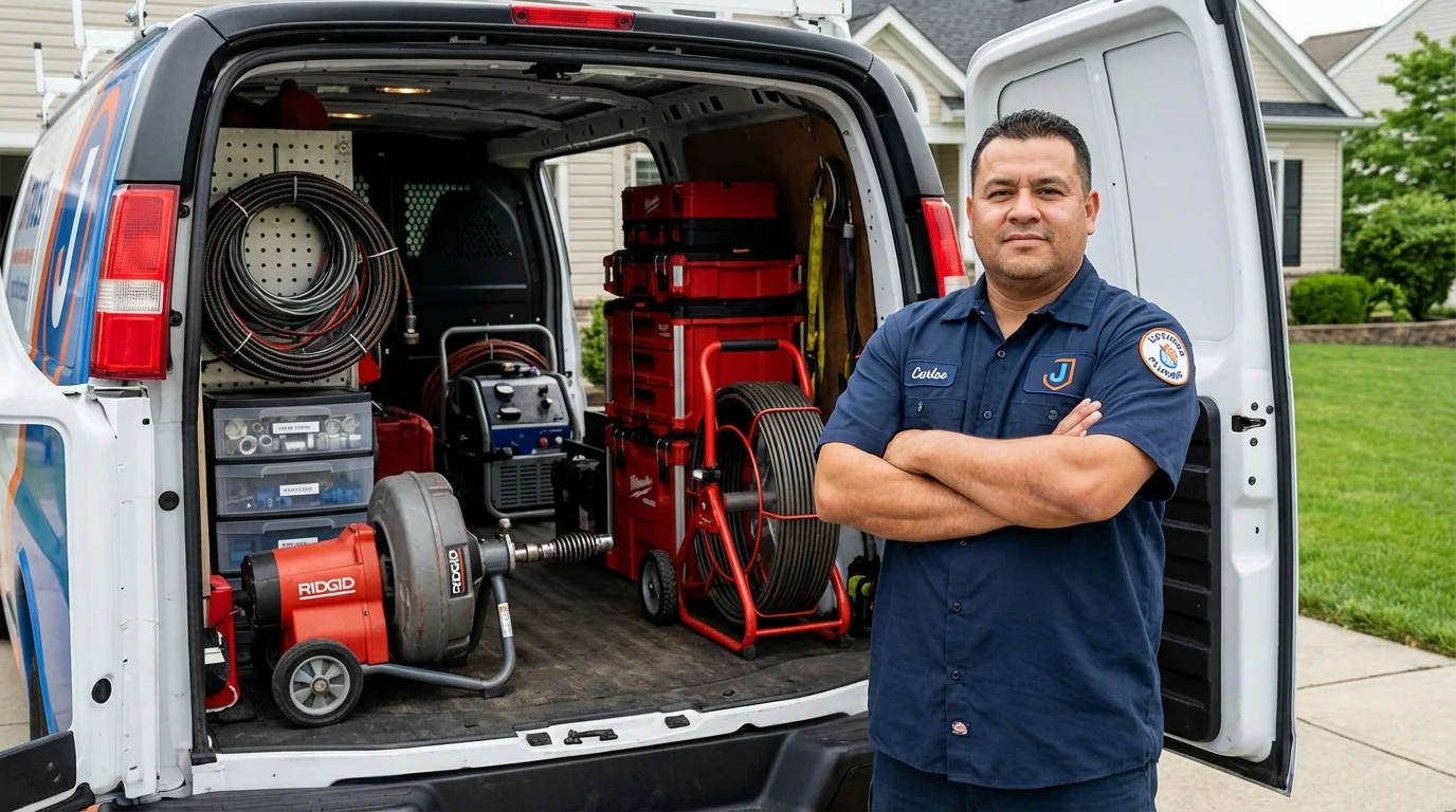 Professional drain cleaning equipment and Johns Plumbing LLC plumber in Birch Run