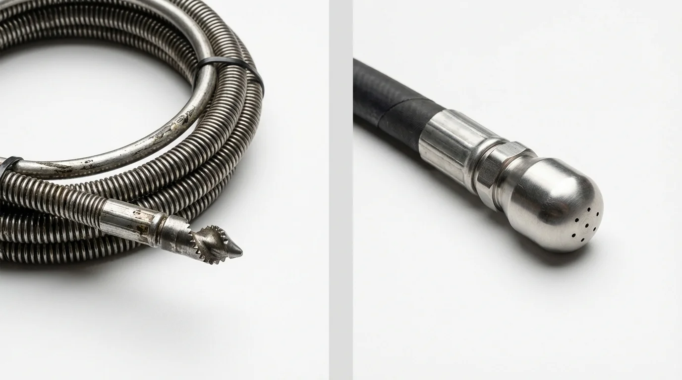 Drain snake cable and hydro jetting nozzle used for drain cleaning in Birch Run, MI